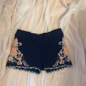 Blue embroidered shorts
